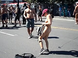 Nude slave in public fair