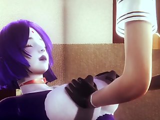 3d hentai - raven boobjob e insira dedos - japonesas manga anime porn