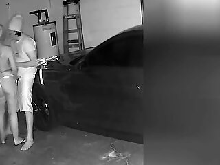 Milf caught blowing sons best friend by hidden cam in garage